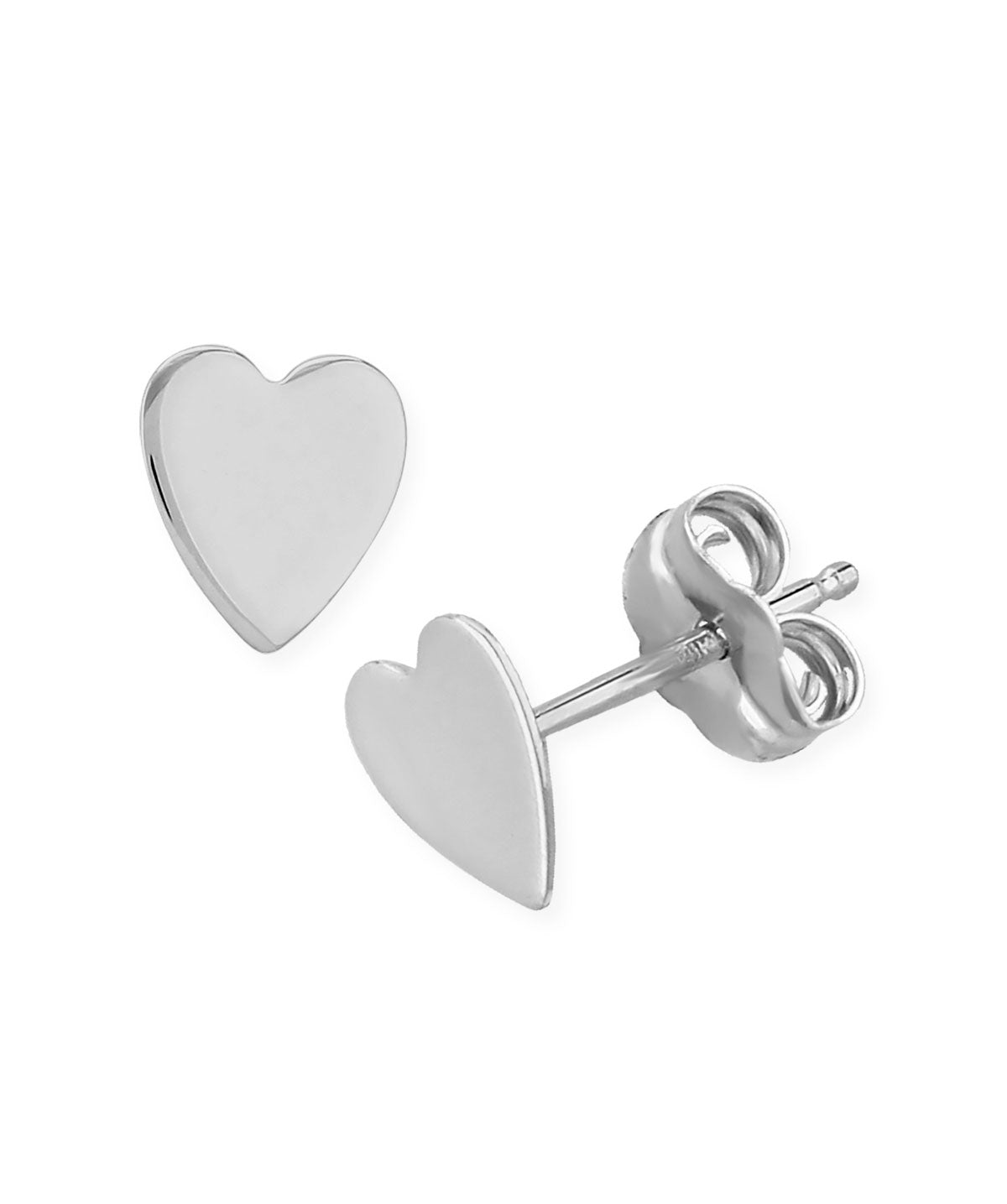 14K White Gold Flat Heart Stud Earrings