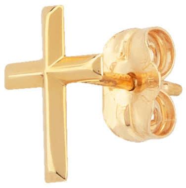 14K Yellow Gold Small Raised Cross Stud Earring