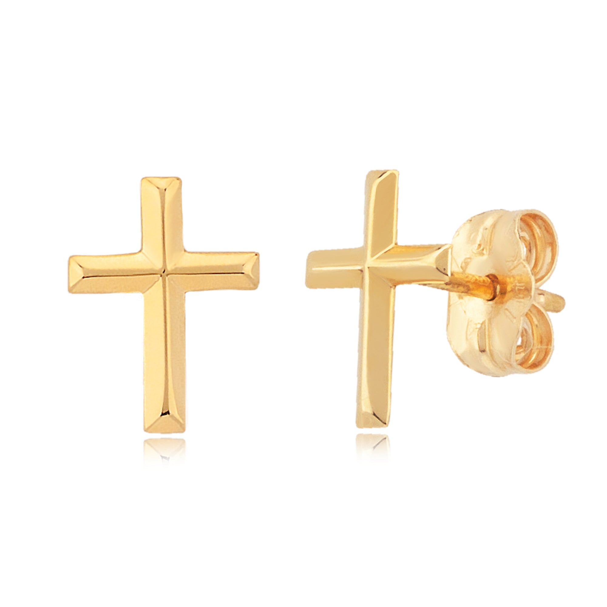 14K Yellow Gold Small Raised Cross Stud Earring