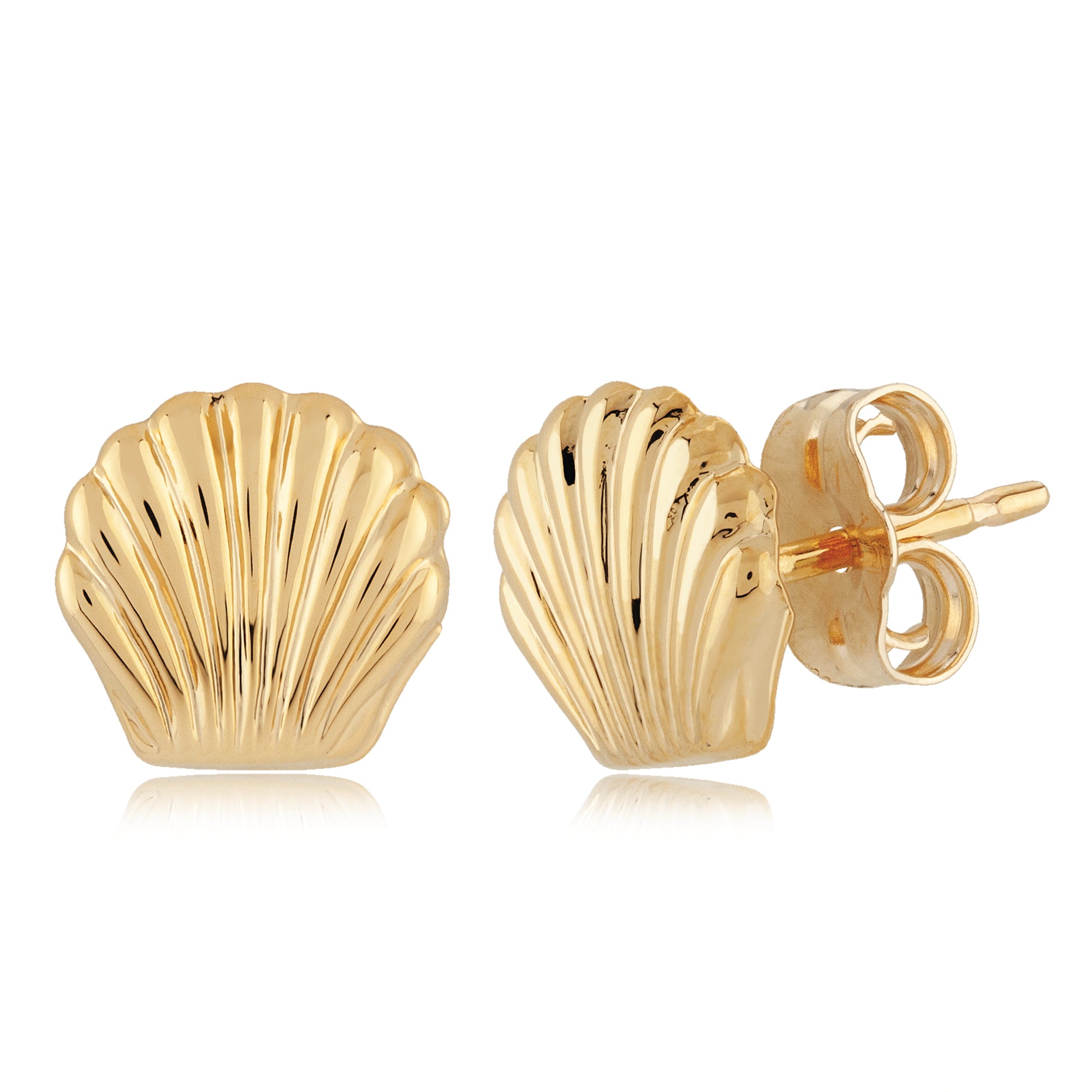 14K Yellow Gold Small Flat Sea Shell Studs