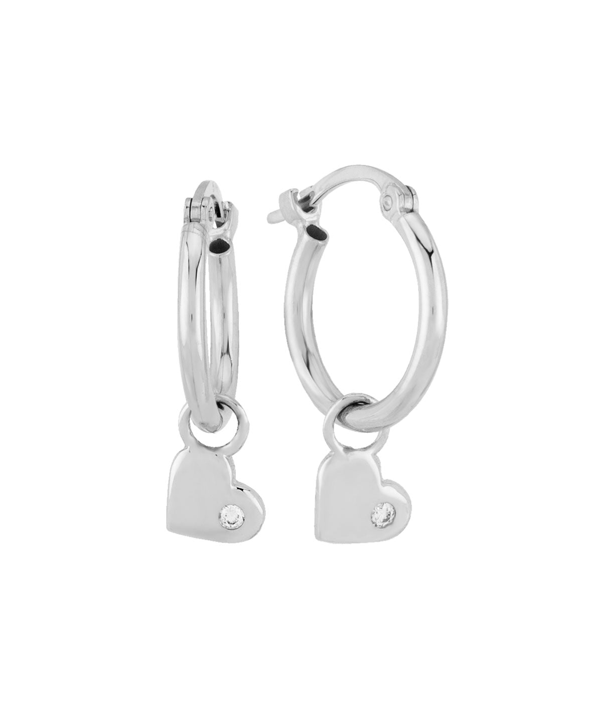 14K White Gold Diamond Heart Dangle Hoop Earrings