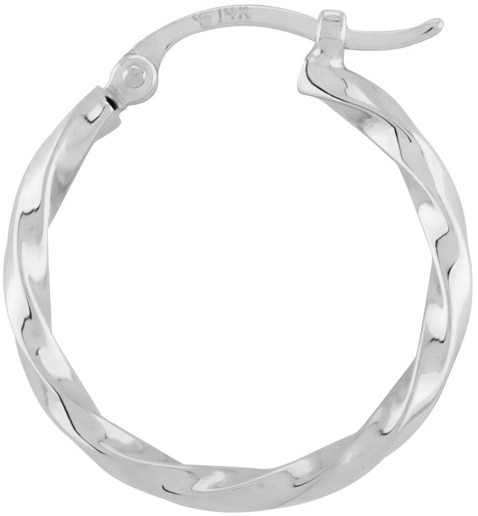 14K White Gold 18mm Twisted Tube Hoop Earrings