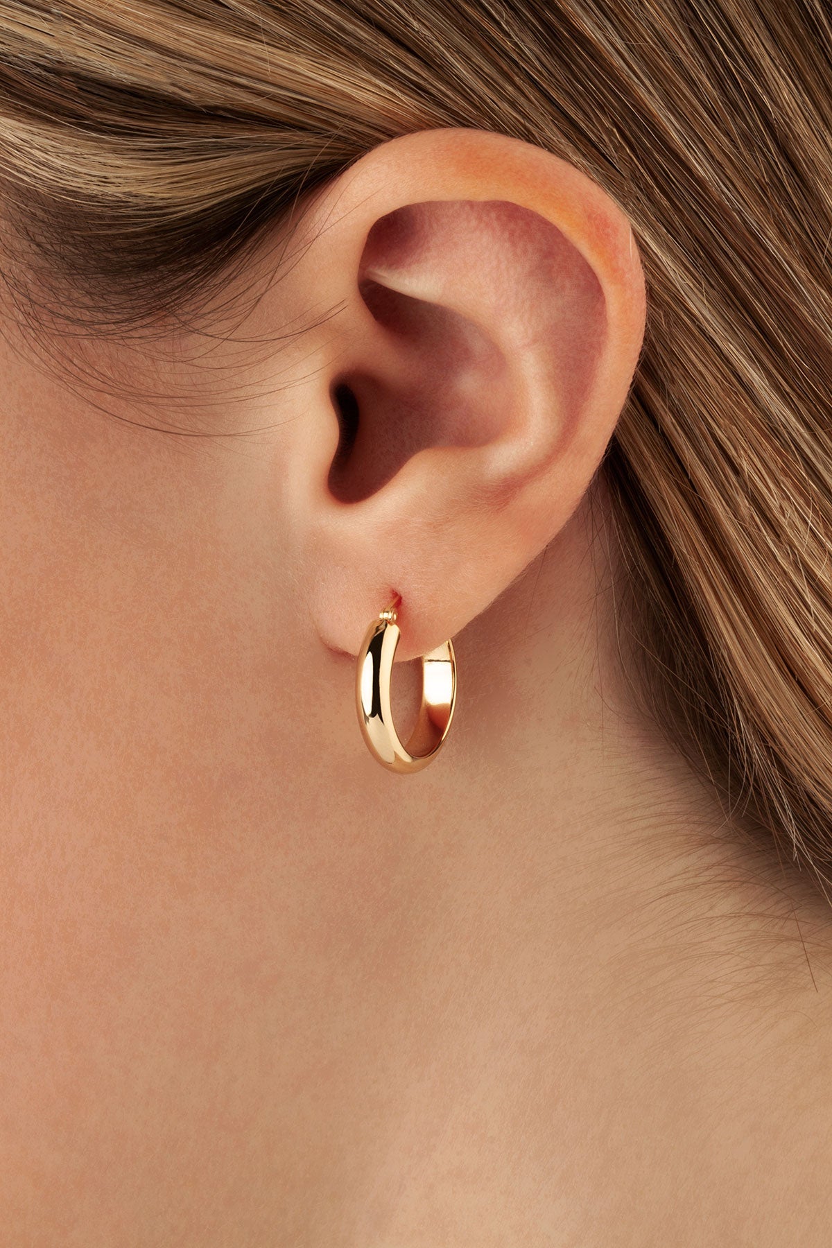 14K Yellow Small Half Round Tube Hoop Earrings