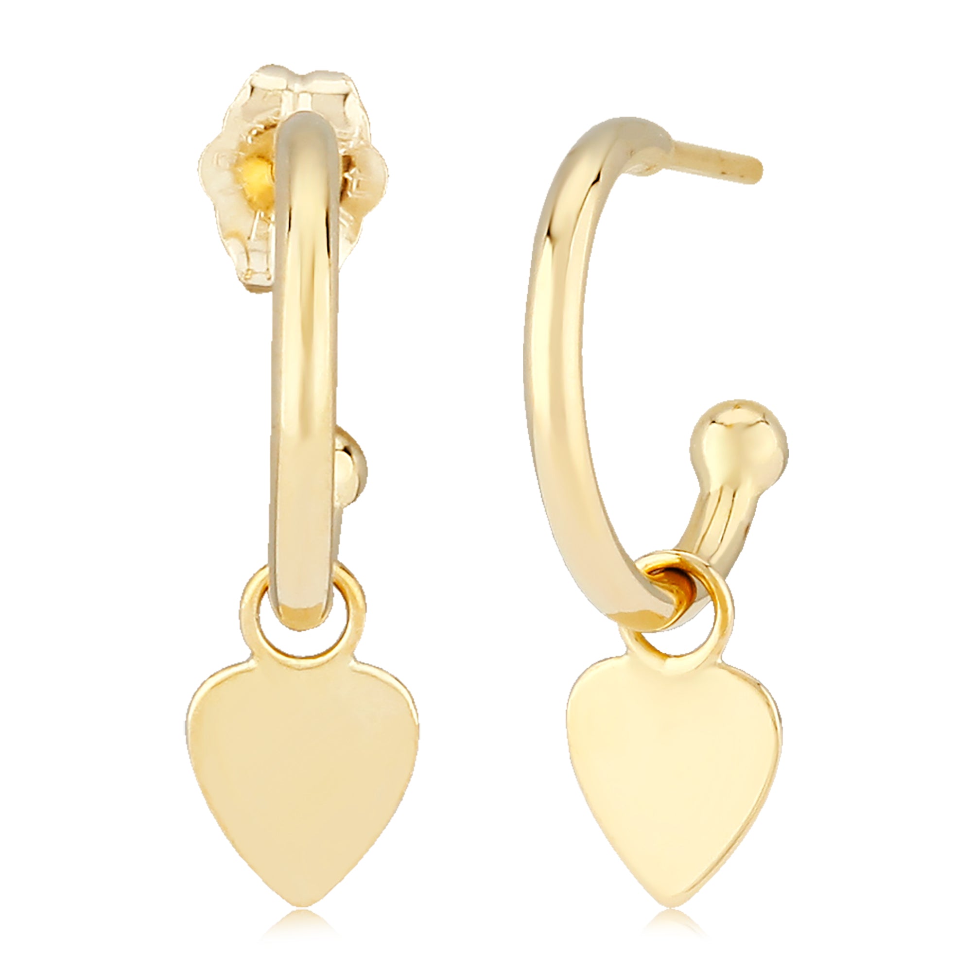 14K Yellow Gold 12MM Hoops With Flat Heart Drop