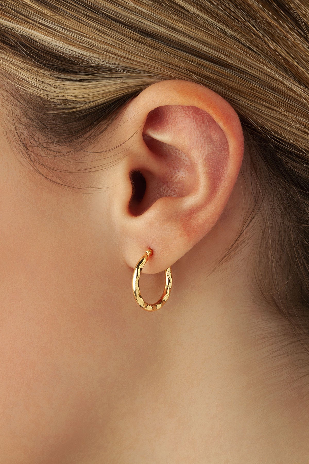 14K Yellow Gold Small Fancy Hoop Earrings