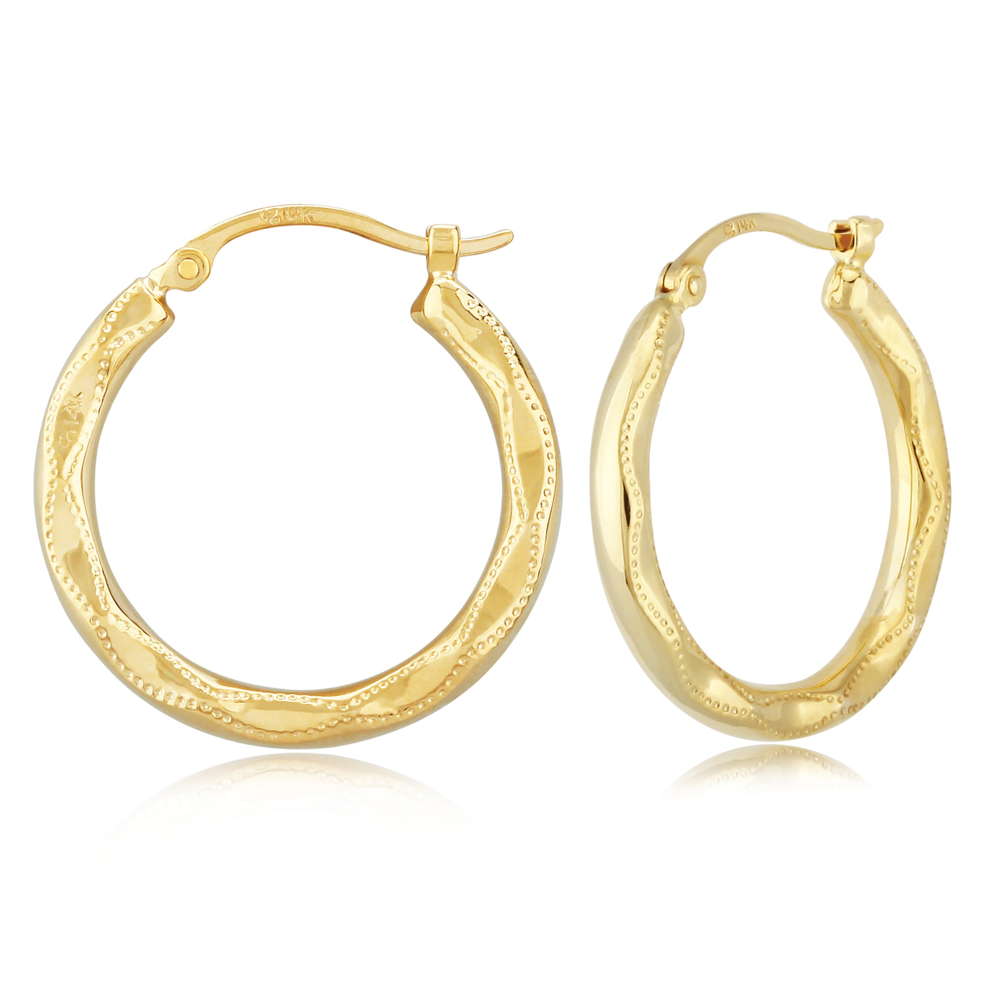 14K Yellow Gold Engraved Hoop Earrings