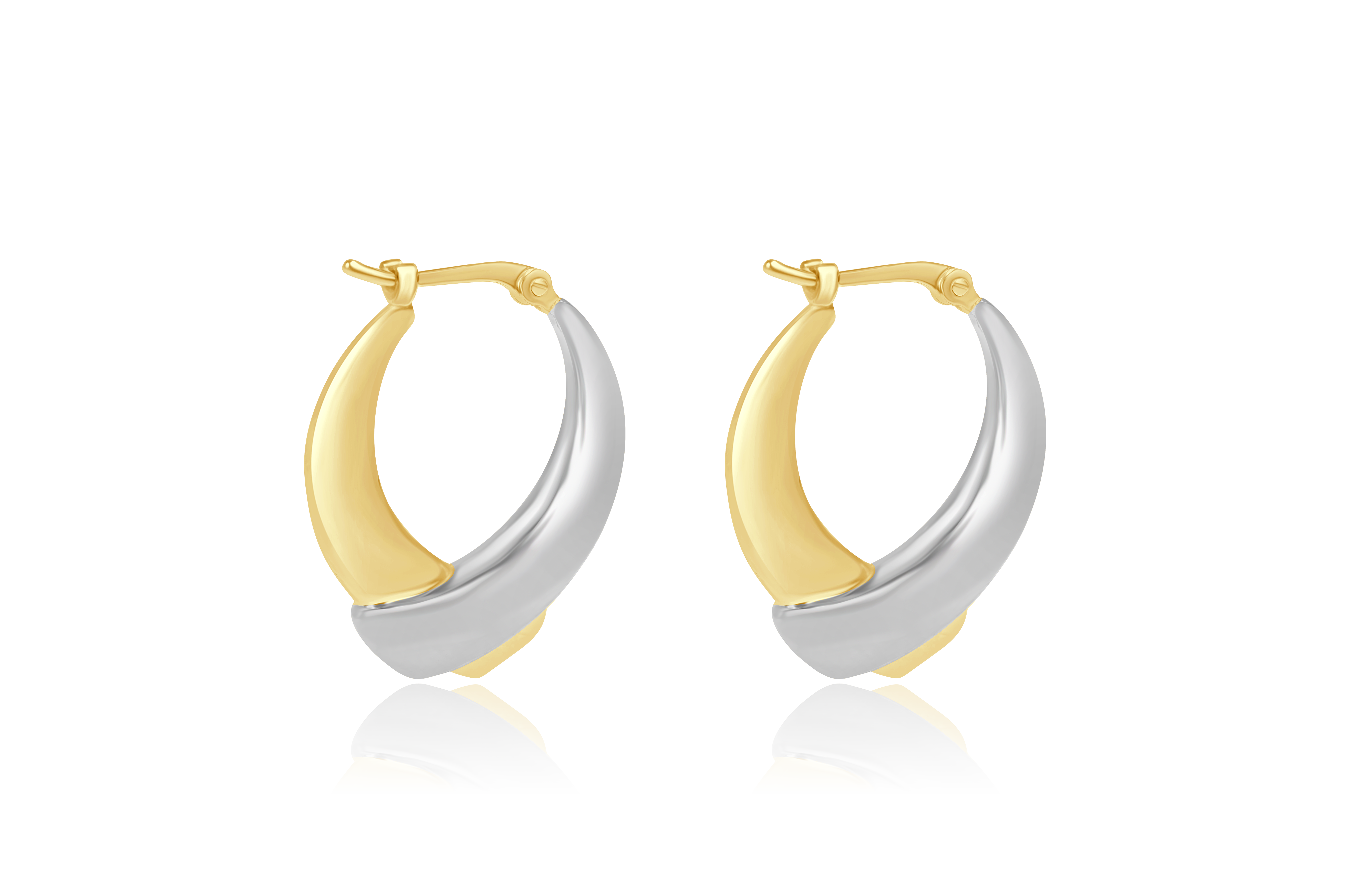 14K Yellow and White Gold Polished Crisscrossed Hoop Earrings
