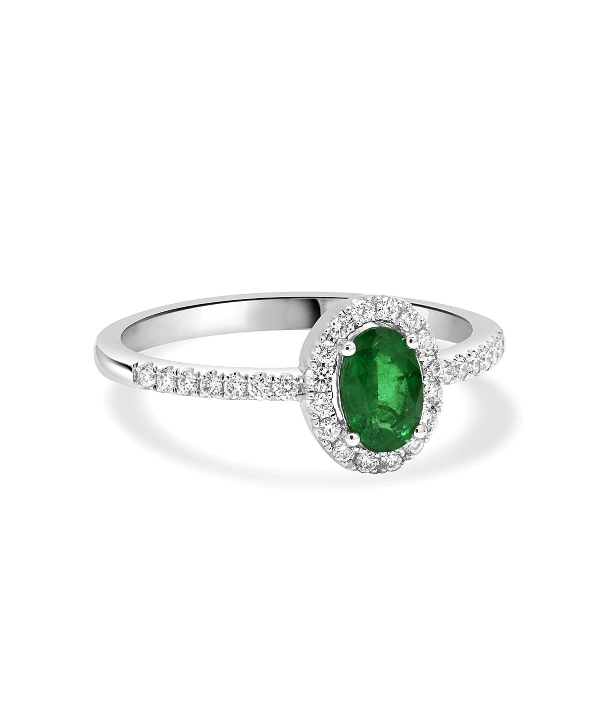 14K White Gold 0.48ct Emerald and Diamond Halo Ring