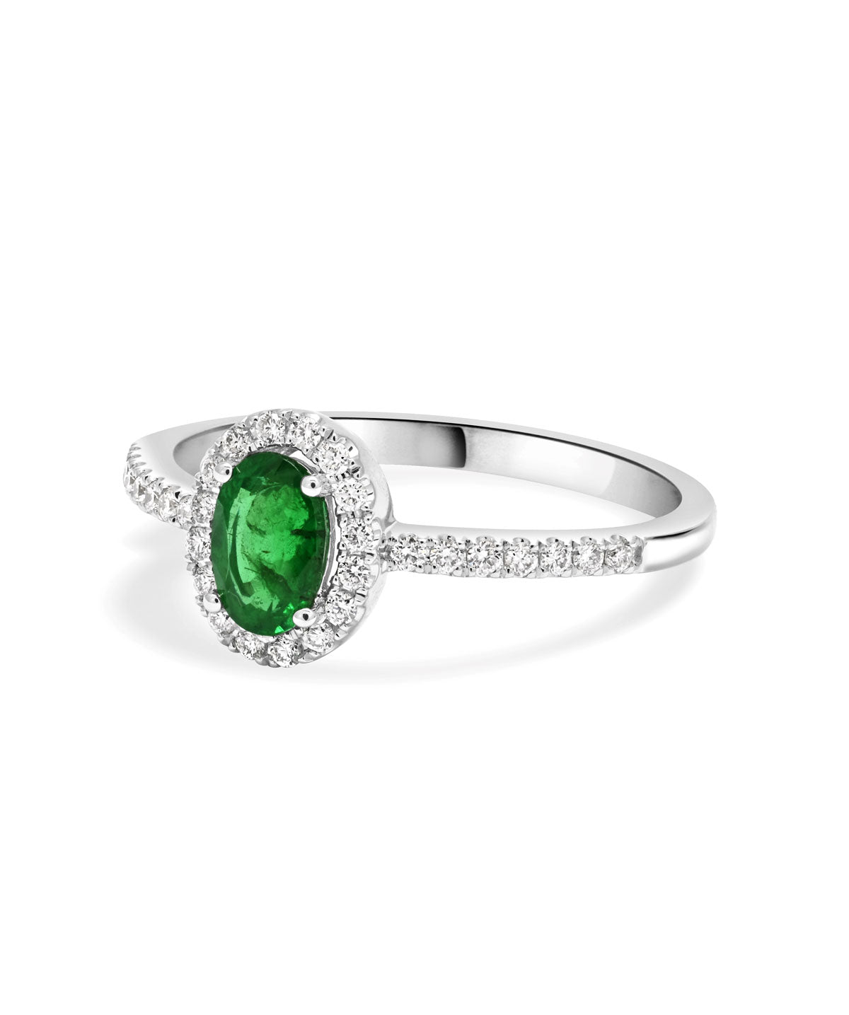 14K White Gold 0.48ct Emerald and Diamond Halo Ring