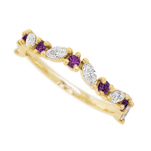 18K Yellow Gold band with alternating 6 Round Purple Diamond and 5 Marquise Lab Grown Diamond having TCW-.68