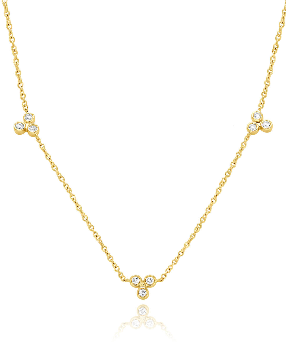 14K Yellow Gold Diamond Cluster Station Necklace