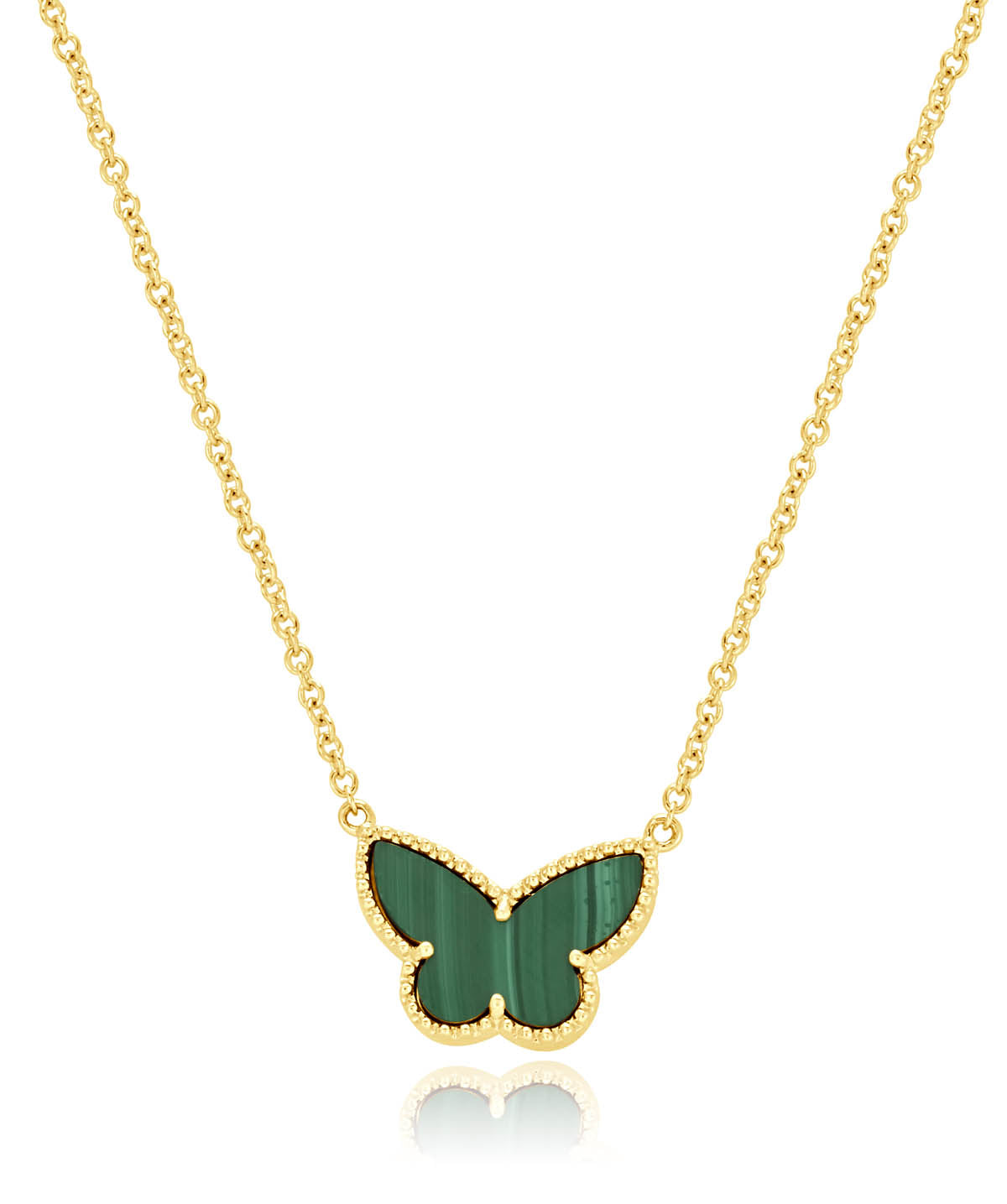 14K Yellow Gold Beaded Edge Malachite Butterfly Pendant
