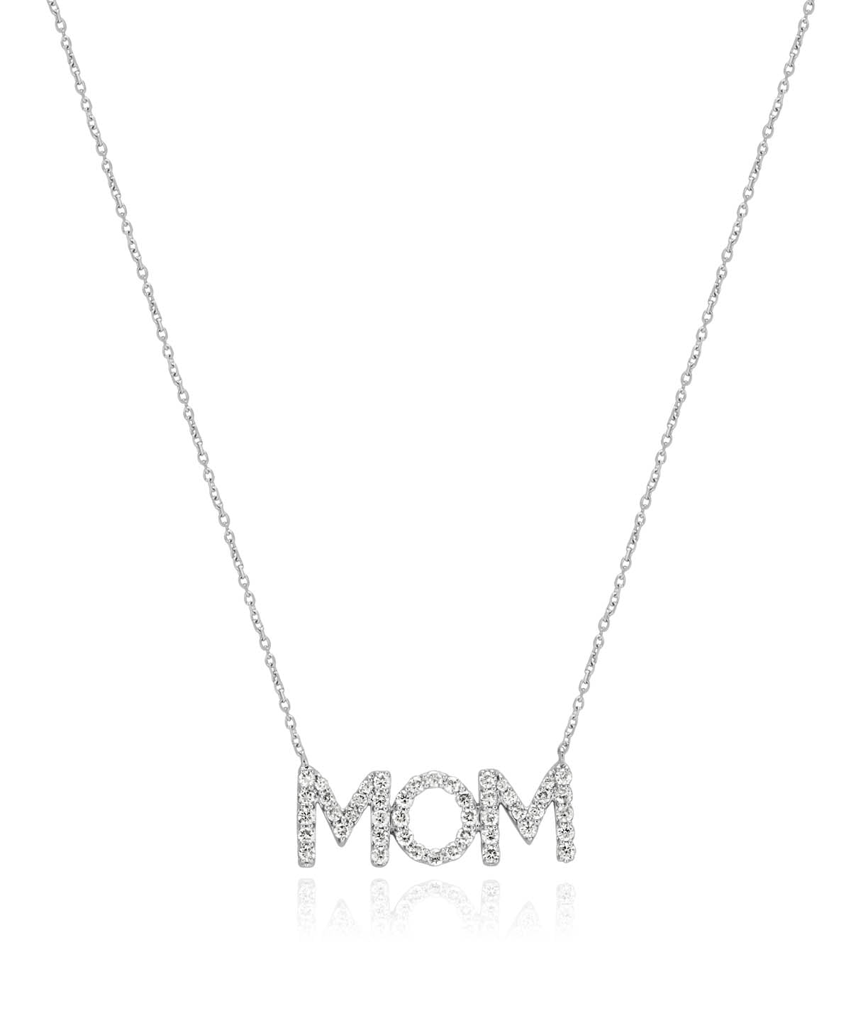 14K White Gold Diamond MOM Pendant Necklace