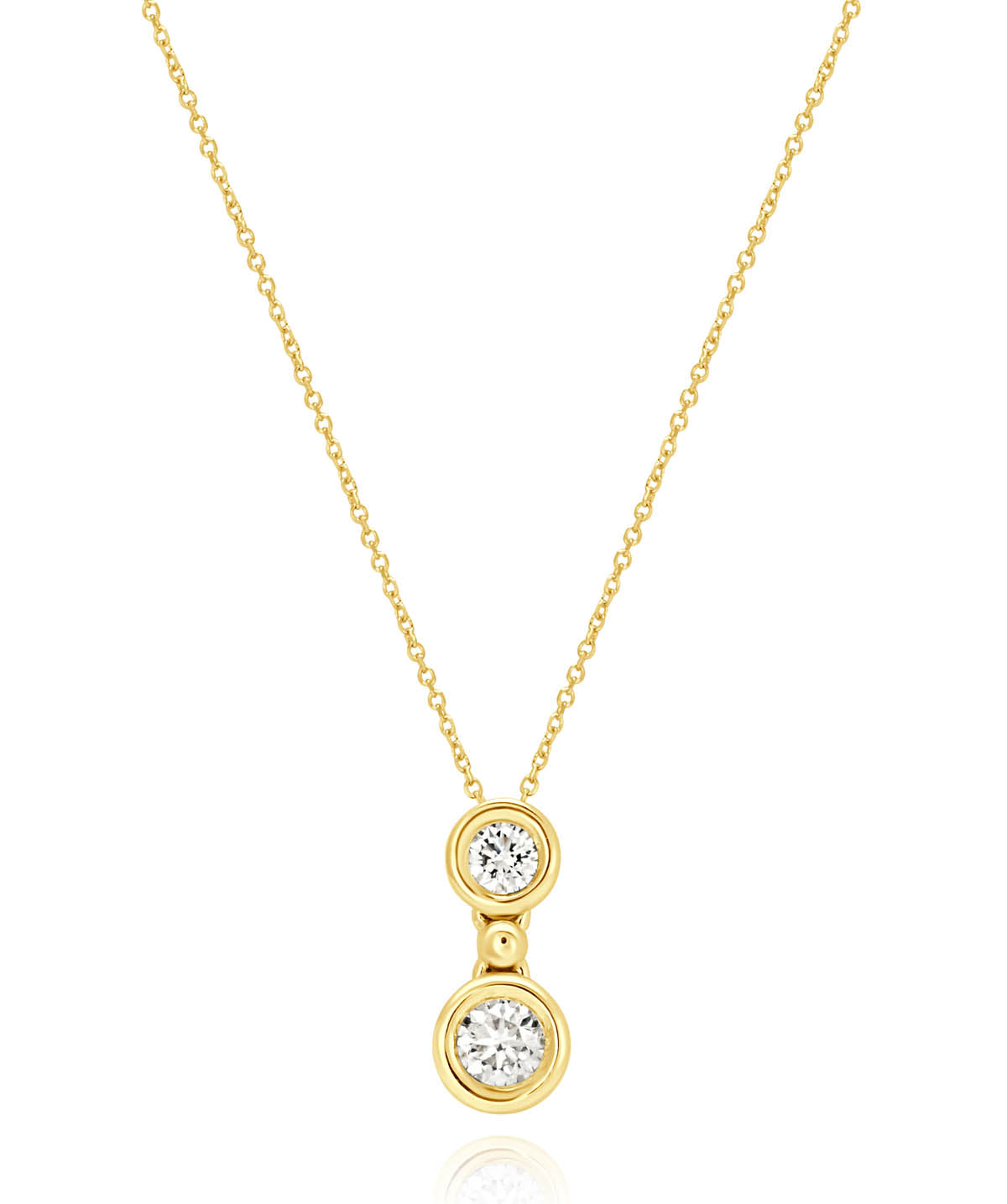 14K Yellow Gold Two Stone Bezel Set Diamond Slider Pendant Necklace