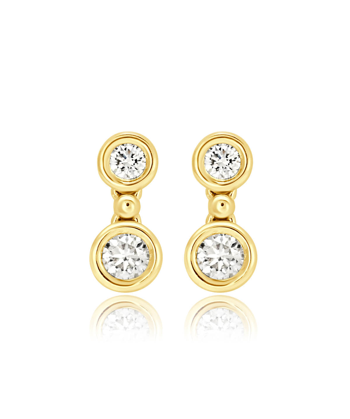 14K Yellow Gold Bezel Set Diamond Two Stone Dangle Earrings