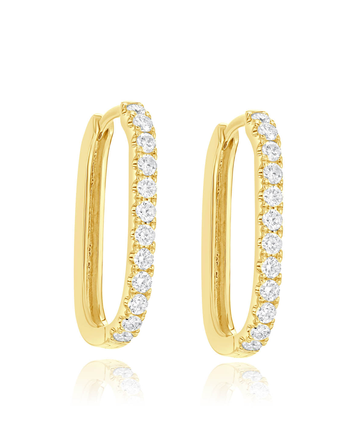 14K Yellow Gold Diamond Rectangle Hoop Earrings