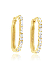 14K Yellow Gold Diamond Rectangle Hoop Earrings