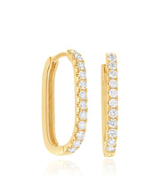 14K Yellow Gold Diamond Rectangle Hoop Earrings