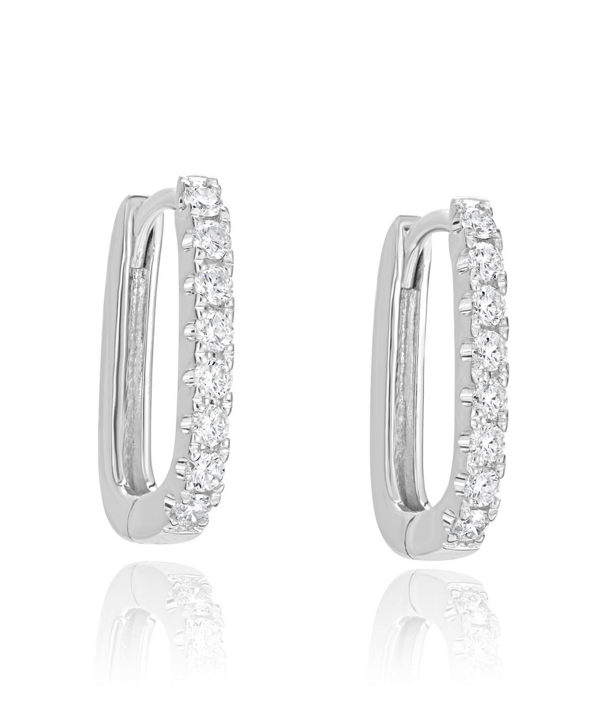 14K White Gold Diamond Rectangle Hoop Earrings