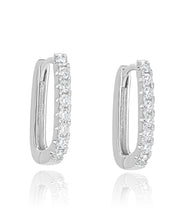 14K White Gold Diamond Rectangle Hoop Earrings