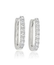14K White Gold Diamond Rectangle Hoop Earrings