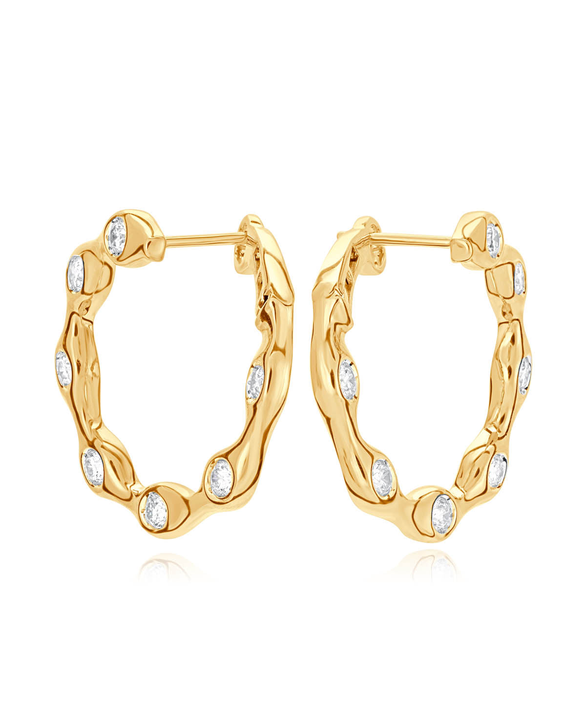 14K Yellow Gold Front to Back Wavy Diamond Hoop Earrings