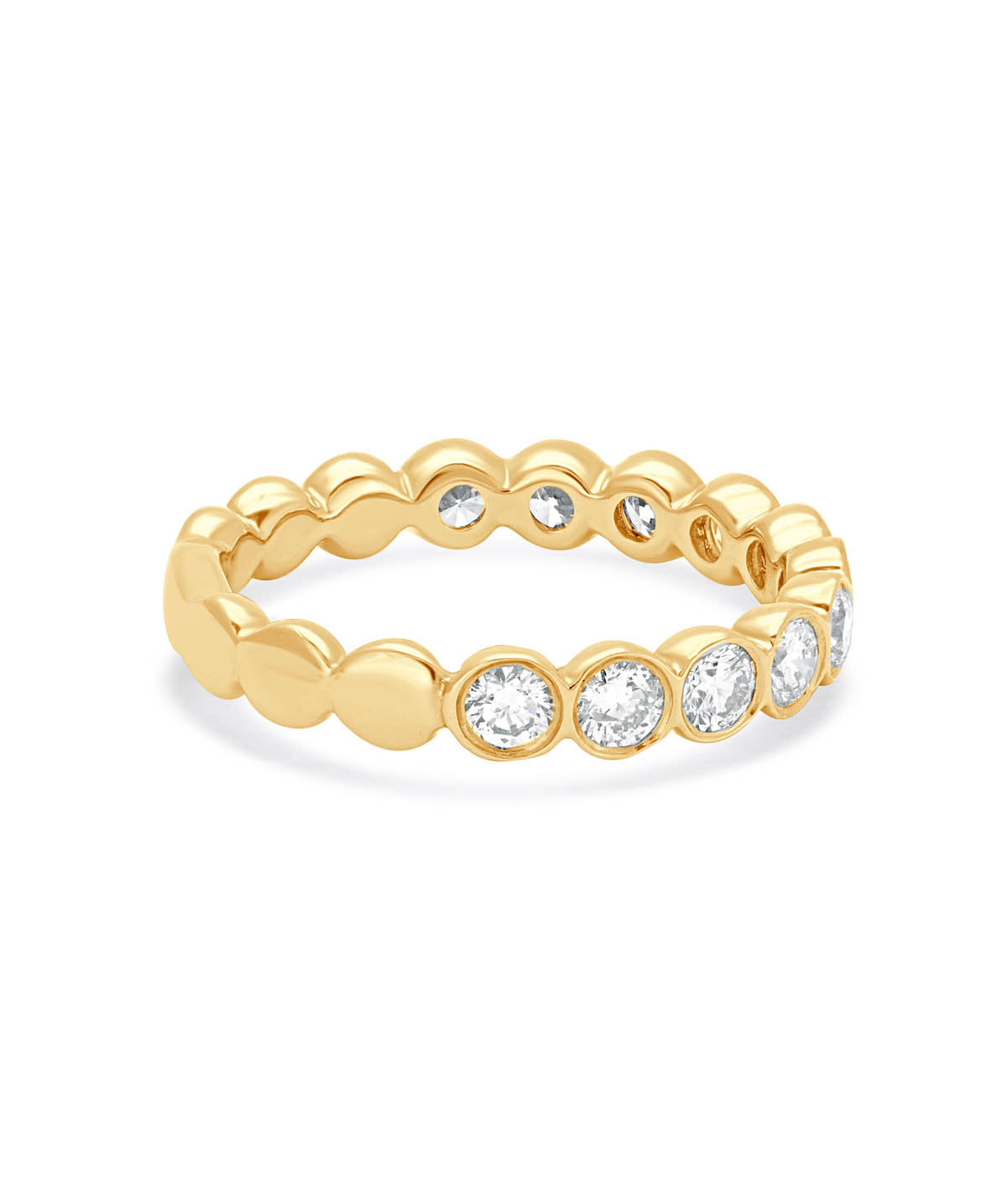 14K Yellow Gold Bezel Set Scalloped Diamond Ring