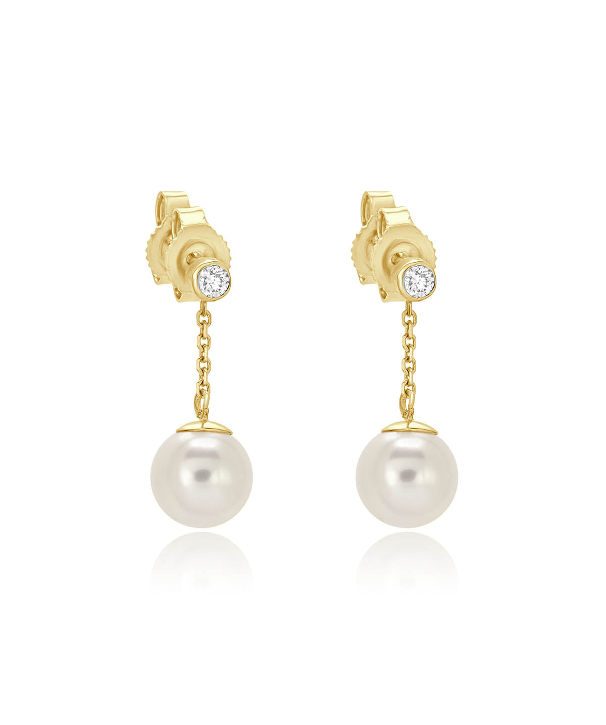 14K Yellow Gold Diamond and Pearl Dangle Earrings