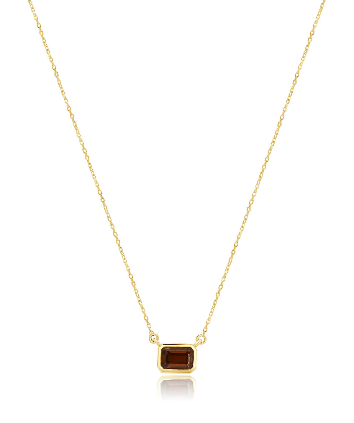 14K Yellow Gold 1.00ct Bezel Set Emerald Cut Hessonite Garnet Pendant Necklace