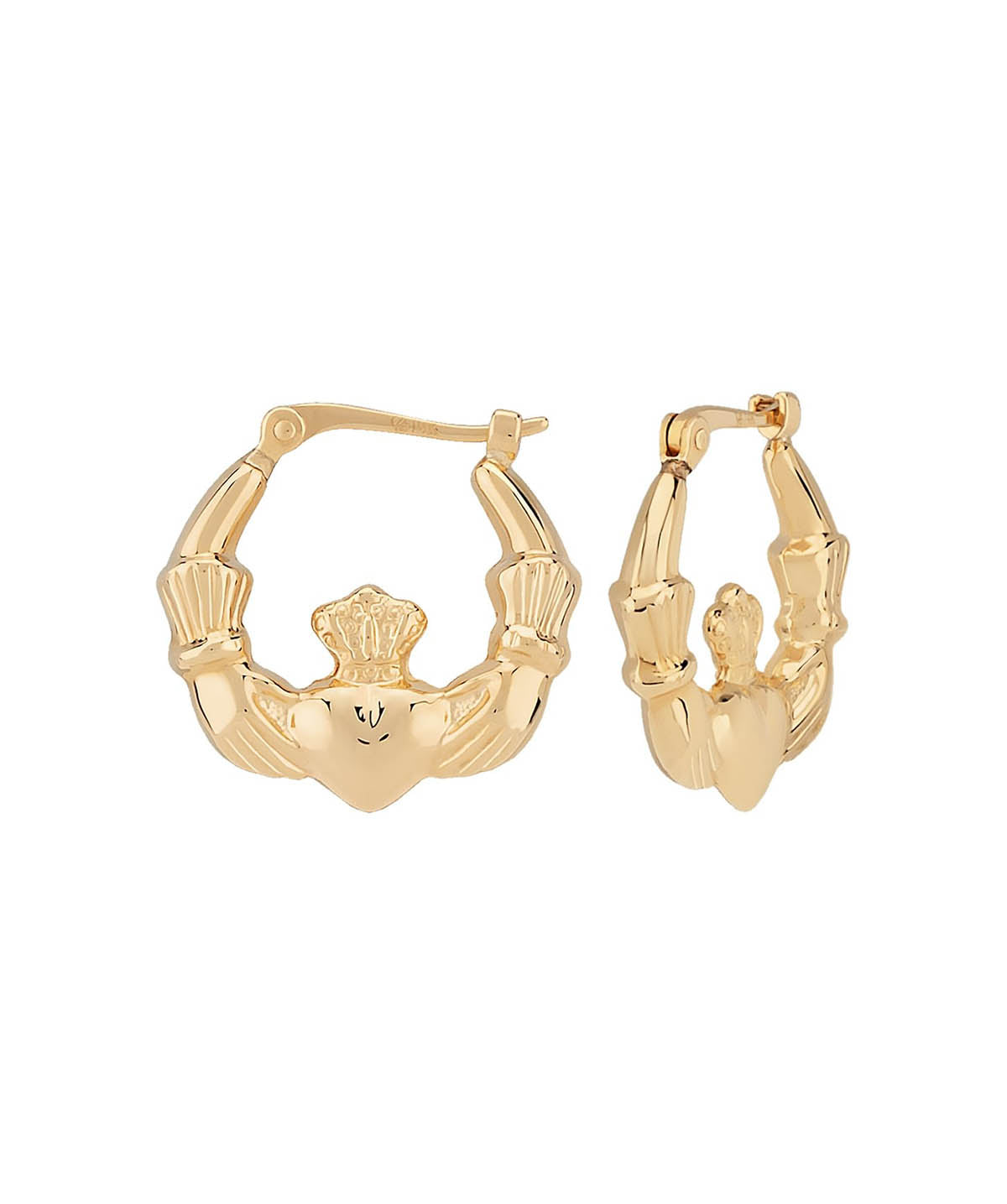 14K Yellow Gold Small Claddagh Hoop Earrings