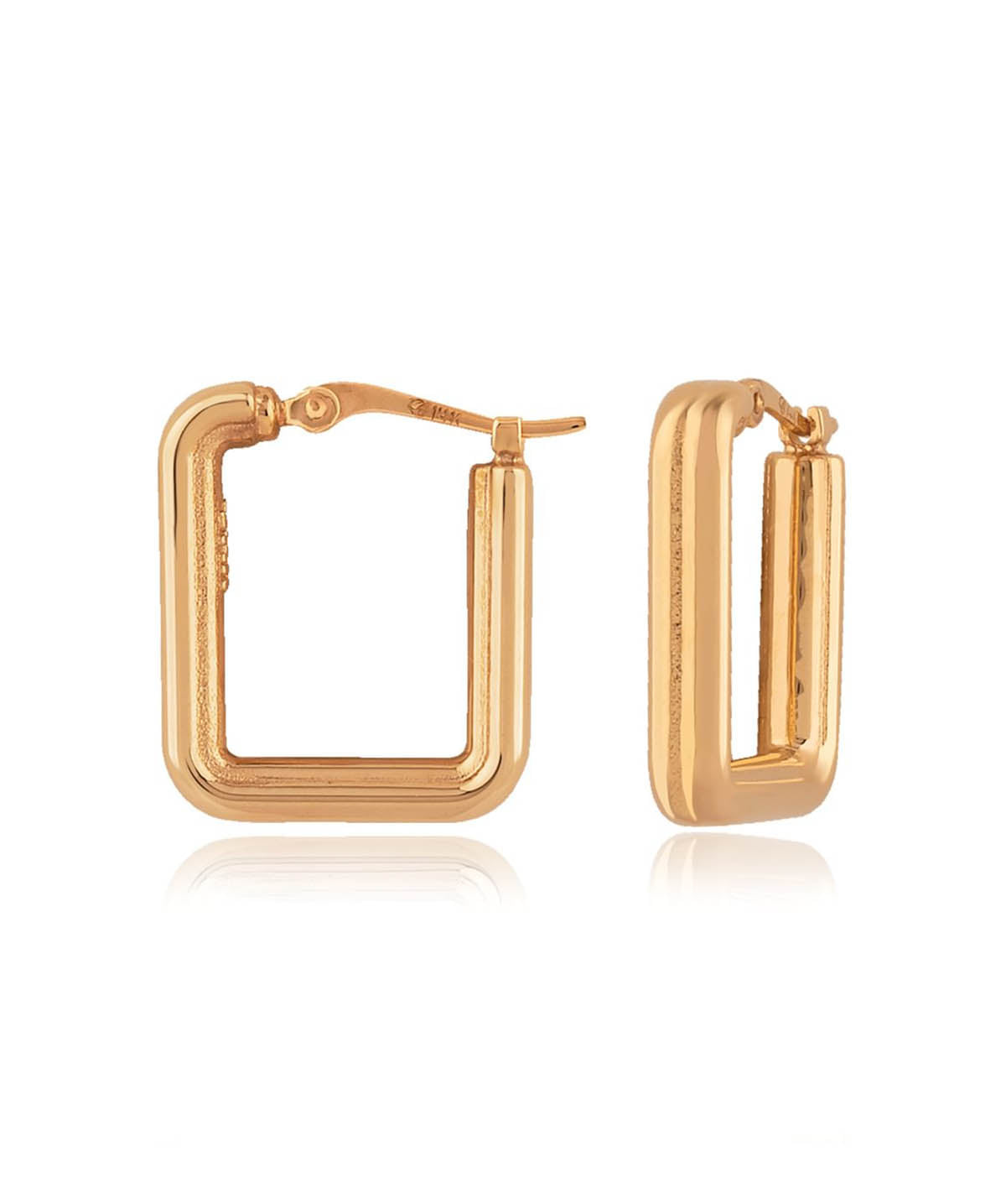 14K Yellow Gold Square Ribbed Hoop Earrings