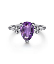 925 Sterling Silver Pear Amethyst Bujukan Ring