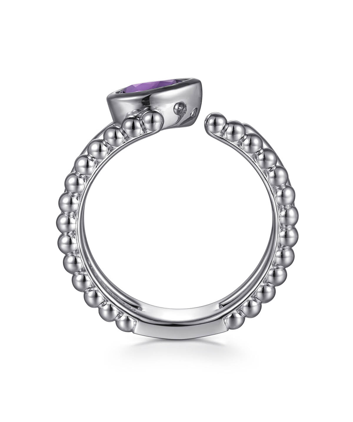 925 Sterling Silver Pear Amethyst Bujukan Open Ring