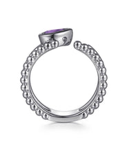 925 Sterling Silver Pear Amethyst Bujukan Open Ring