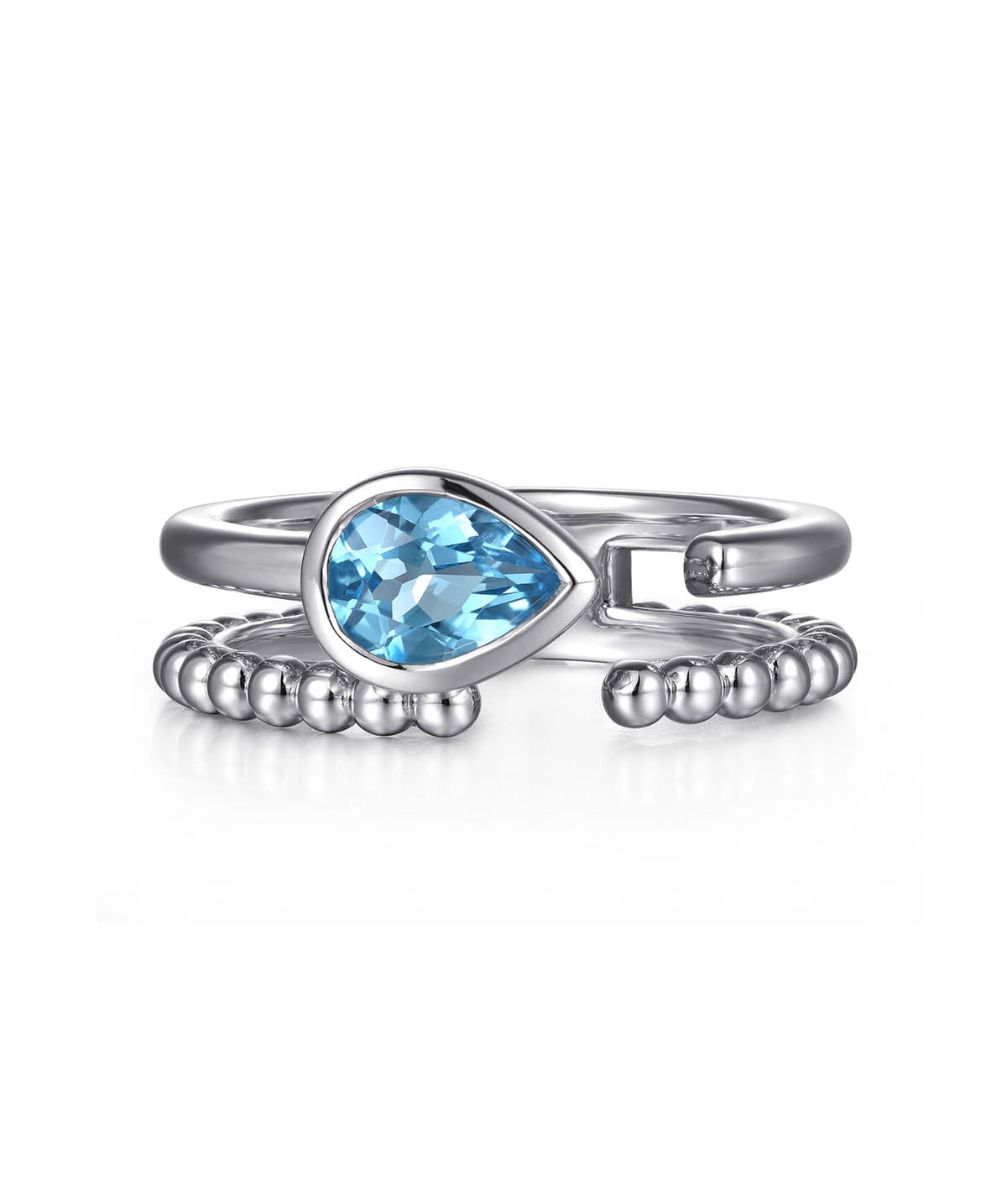 925 Sterling Silver Pear Blue Topaz Bujukan Open Ring