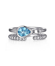 925 Sterling Silver Pear Blue Topaz Bujukan Open Ring