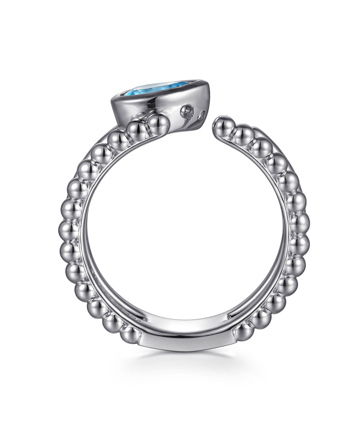 925 Sterling Silver Pear Blue Topaz Bujukan Open Ring