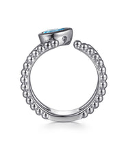 925 Sterling Silver Pear Blue Topaz Bujukan Open Ring