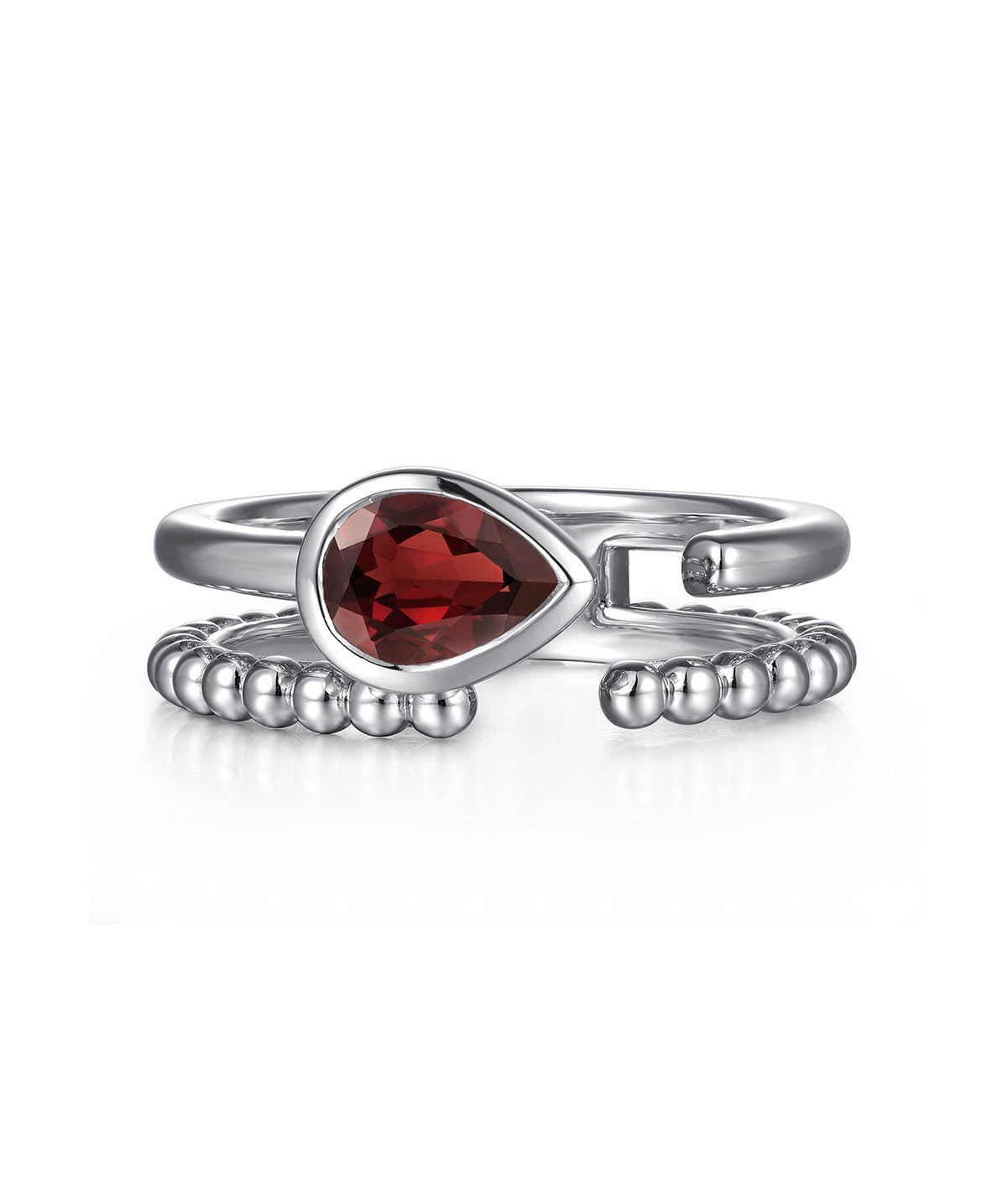925 Sterling Silver Pear Garnet Bujukan Open Ring