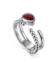 925 Sterling Silver Pear Garnet Bujukan Open Ring