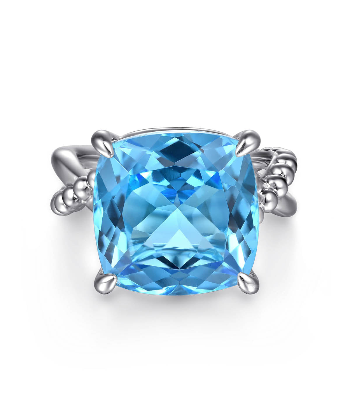 925 Sterling Silver Bujukan and Cushion Blue Topaz Twisted Ladies Ring