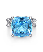 925 Sterling Silver Bujukan and Cushion Blue Topaz Twisted Ladies Ring