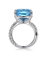 925 Sterling Silver Bujukan and Cushion Blue Topaz Twisted Ladies Ring