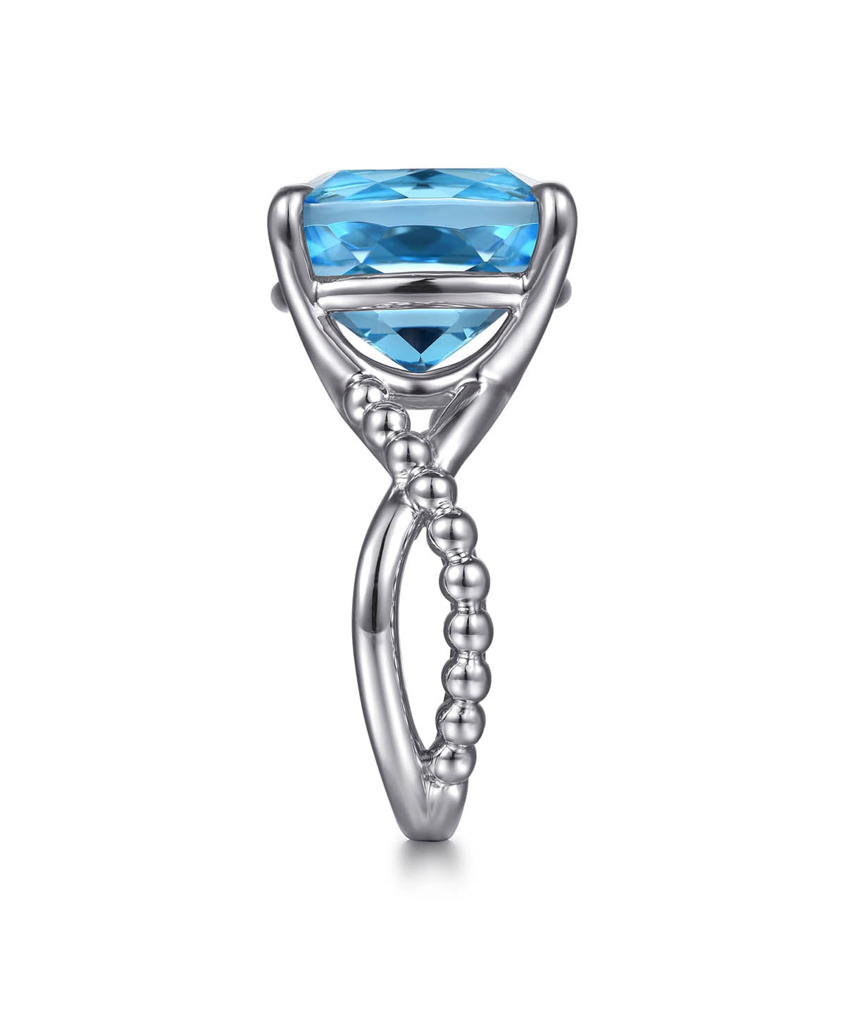 925 Sterling Silver Bujukan and Cushion Blue Topaz Twisted Ladies Ring
