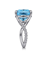 925 Sterling Silver Bujukan and Cushion Blue Topaz Twisted Ladies Ring