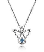 925 Sterling Silver Blue Topaz Angel Pendant Necklace