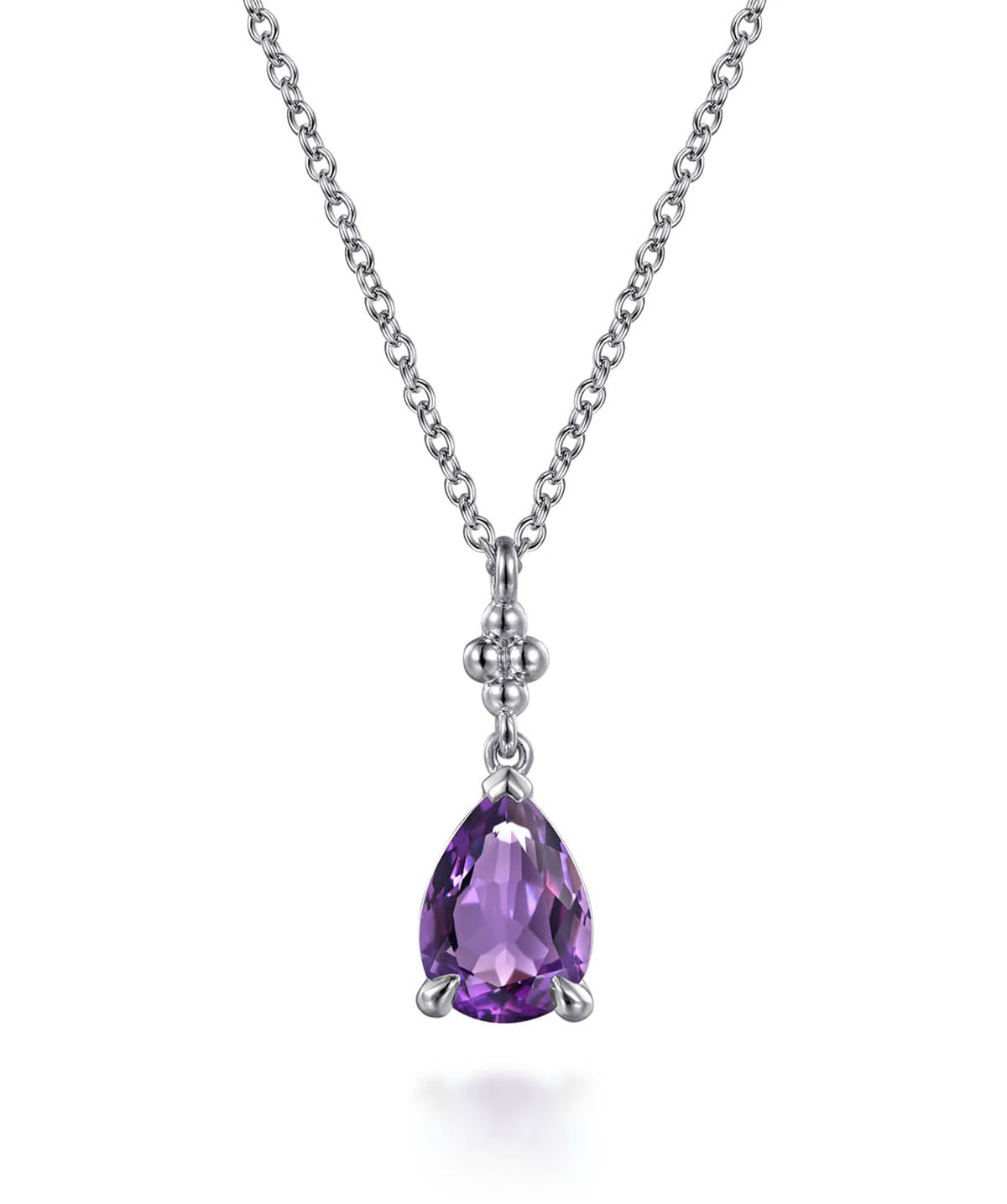 925 Sterling Silver Pear Amethyst Bujukan Pendant Necklace