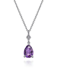 925 Sterling Silver Pear Amethyst Bujukan Pendant Necklace