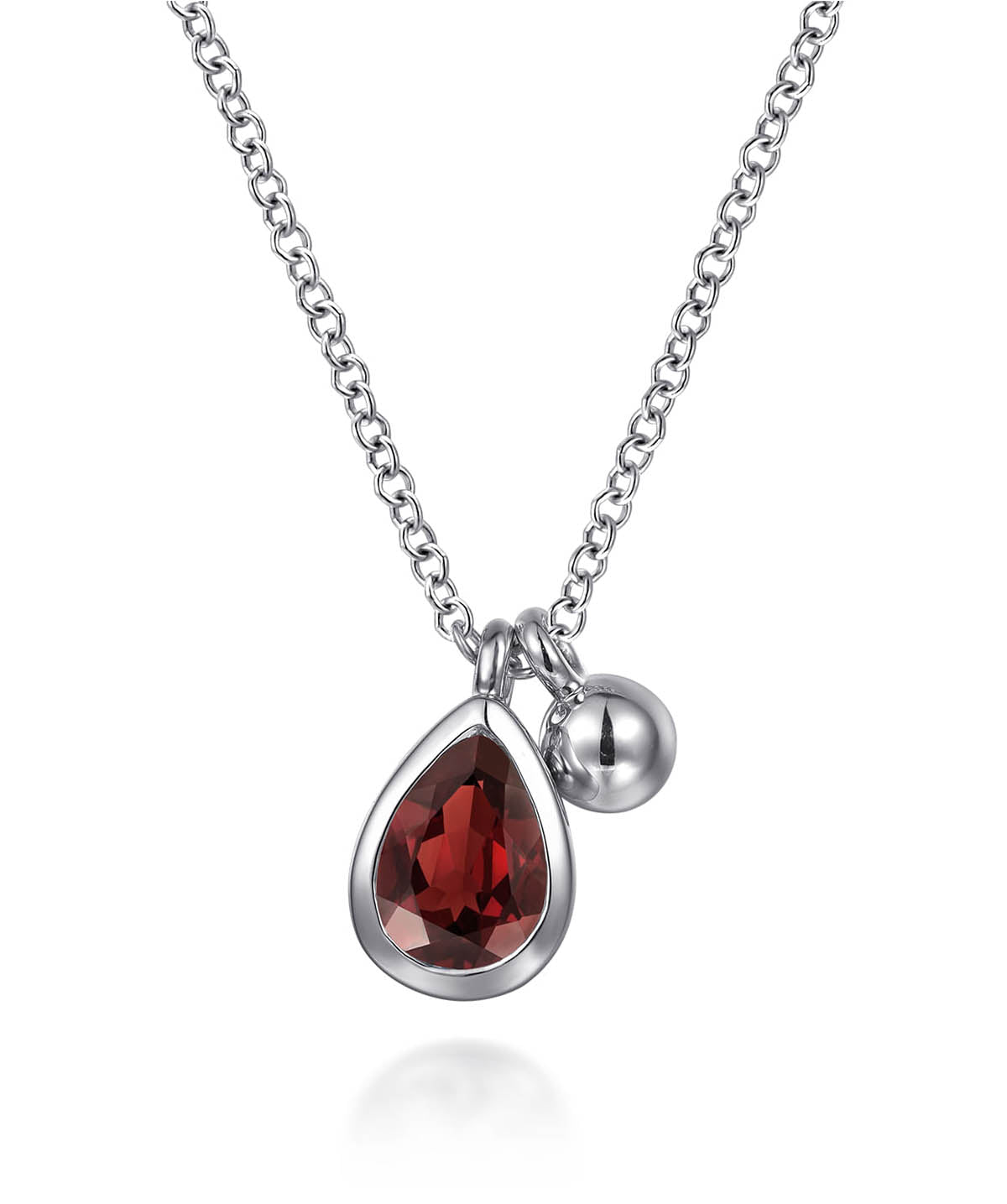 925 Sterling Silver Pear Garnet Bujukan Pendant Necklace