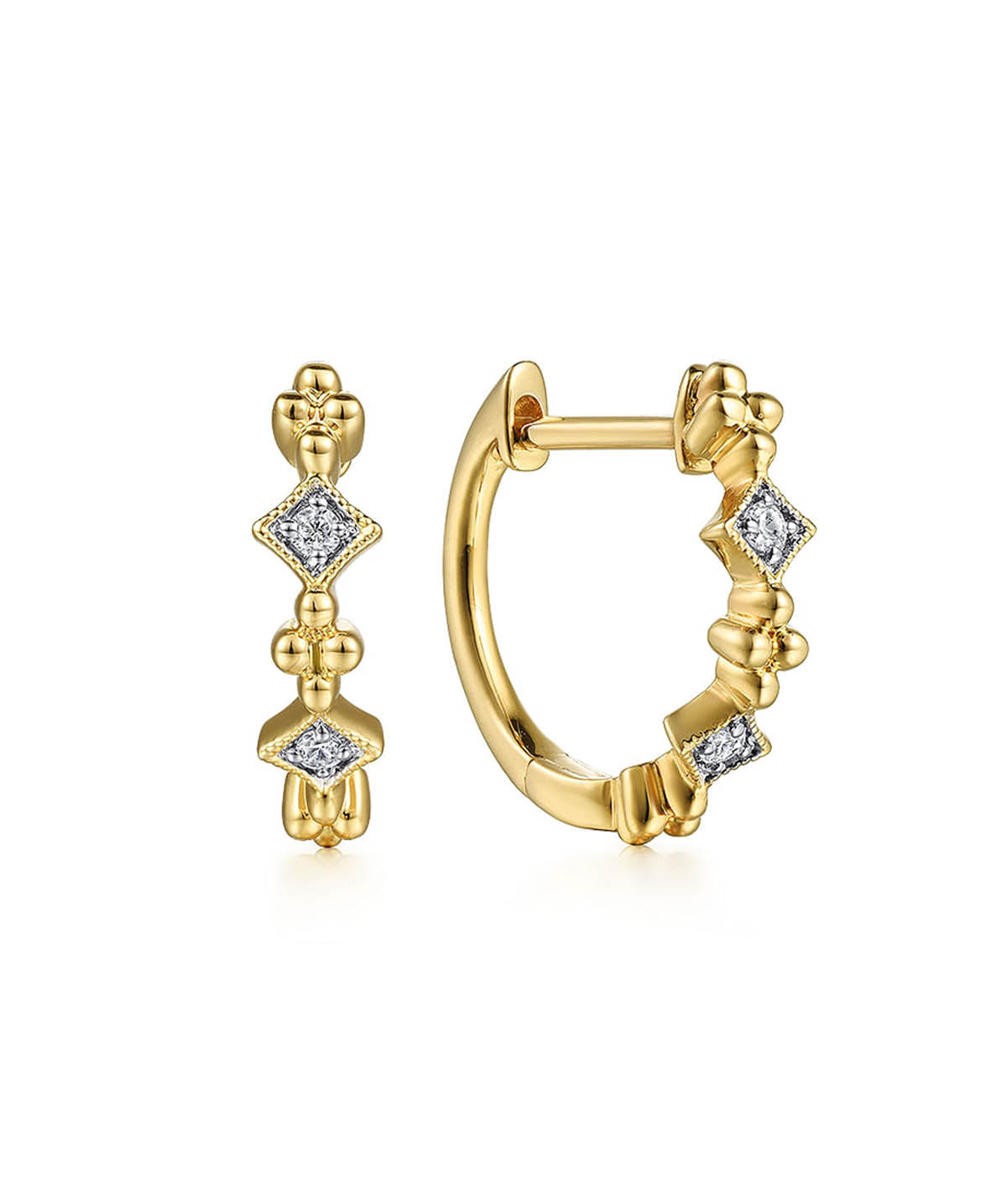 14K Yellow Gold 13mm Diamond Huggie Earrings